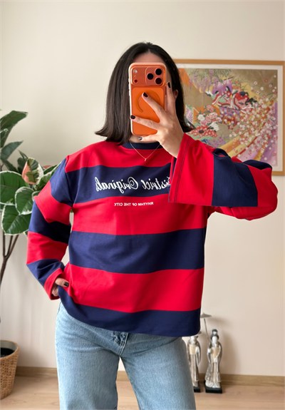 District Baskılı Oversize Sweatshirt Lacivert