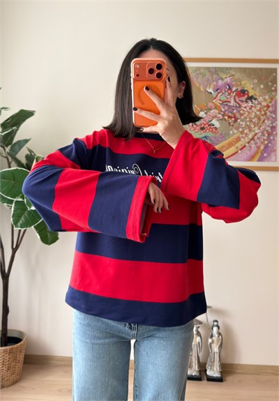 District Baskılı Oversize Sweatshirt Lacivert