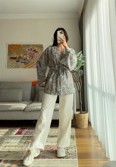Eido Desenli Kimono Mavi