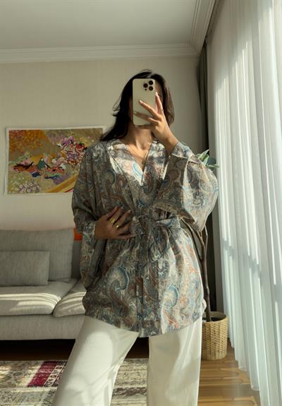 Eido Desenli Kimono Mavi