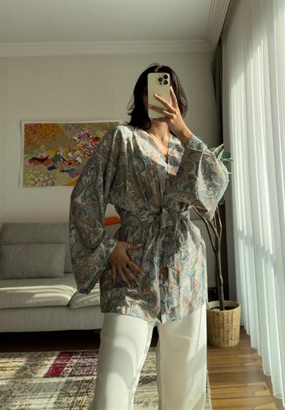 Eido Desenli Kimono Mavi