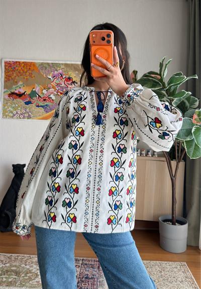Eimi Renkli Nakış Detaylı Bluz 