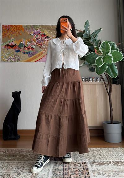 Pinterest Katlı Müslin Etek Kahve