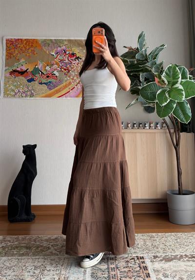 Pinterest Katlı Müslin Etek Kahve