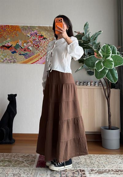 Pinterest Katlı Müslin Etek Kahve