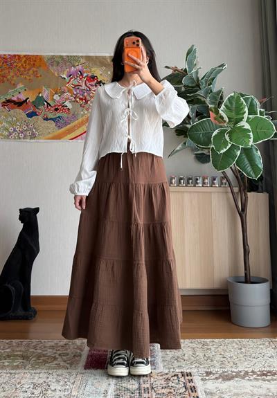 Pinterest Katlı Müslin Etek Kahve