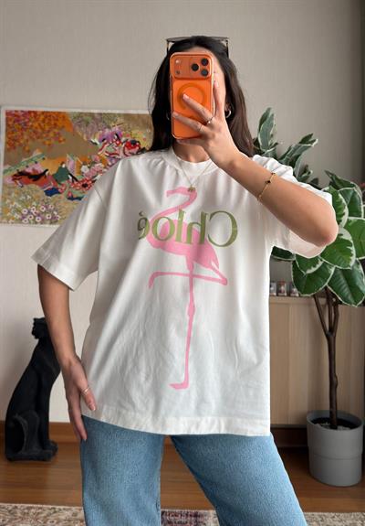 Flamingo Baskılı Vintage T-Shirt 