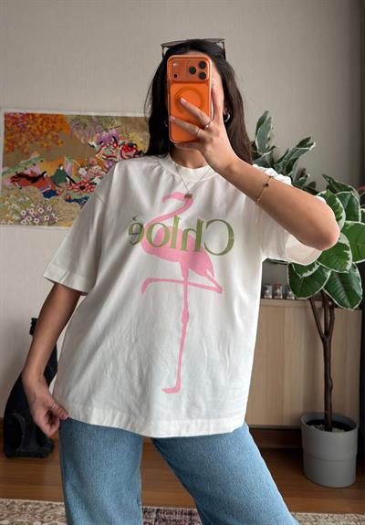 Flamingo Baskılı Vintage T-Shirt 