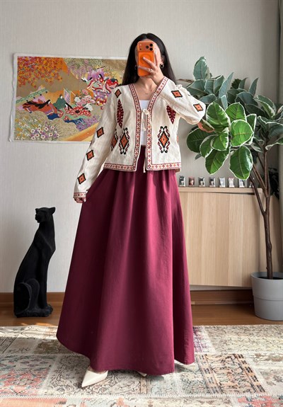 Giichi Etnik Desen Nakışlı Ceket