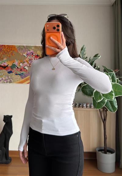 Ginka Taşlı Body Beyaz