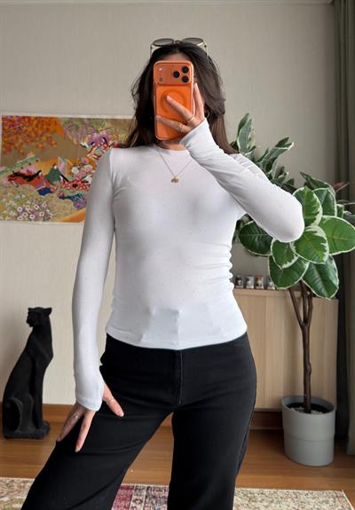 Ginka Taşlı Body Beyaz