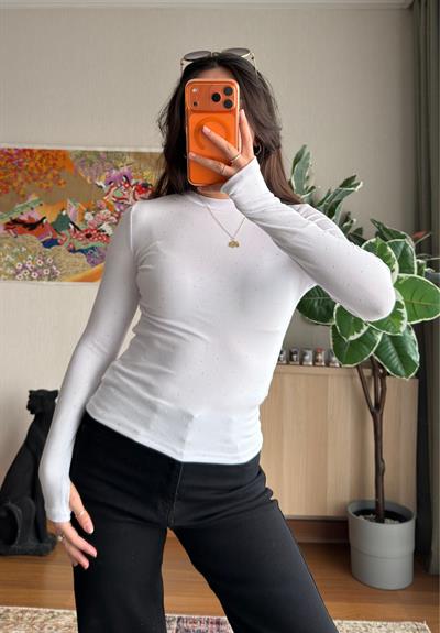 Ginka Taşlı Body Beyaz