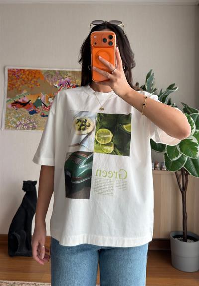 Green Baskılı Vintage T-Shirt 