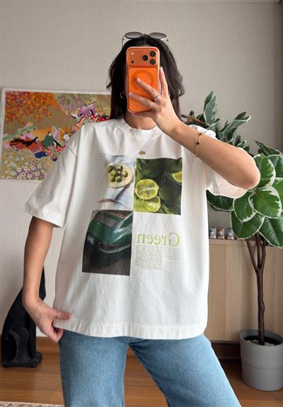 Green Baskılı Vintage T-Shirt 