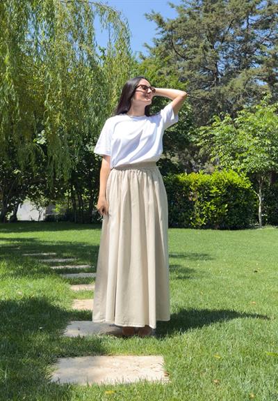 Hakama Gabardin Uzun Etek Bej