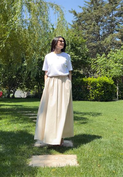 Hakama Gabardin Uzun Etek Bej
