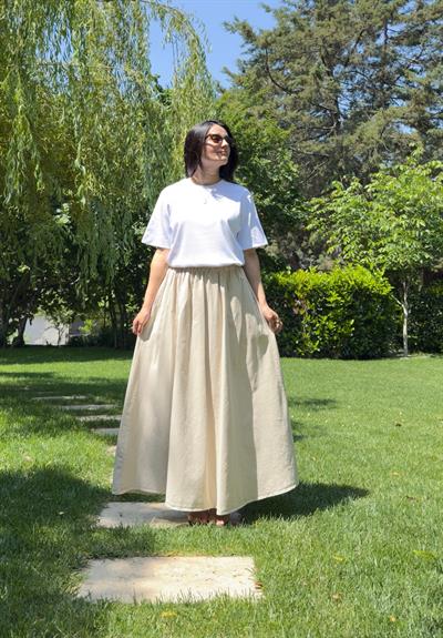 Hakama Gabardin Uzun Etek Bej