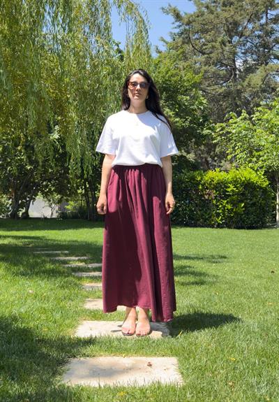 Hakama Gabardin Uzun Etek Bordo