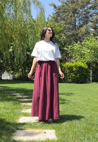 Hakama Gabardin Uzun Etek Bordo