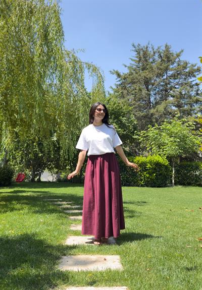 Hakama Gabardin Uzun Etek Bordo