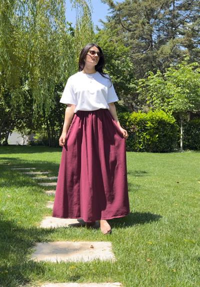 Hakama Gabardin Uzun Etek Bordo