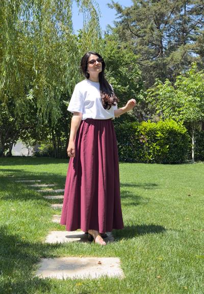Hakama Gabardin Uzun Etek Bordo