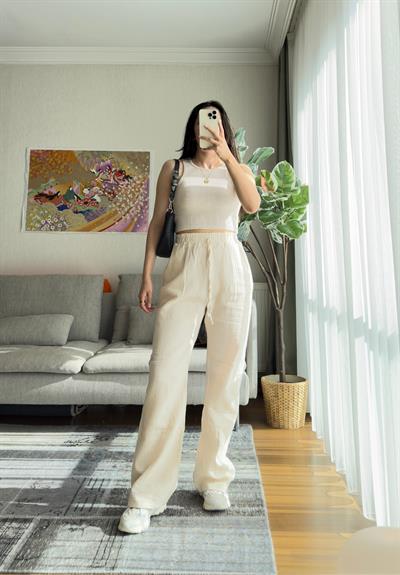 Hatsue Salaş Müslin Pantolon Bej