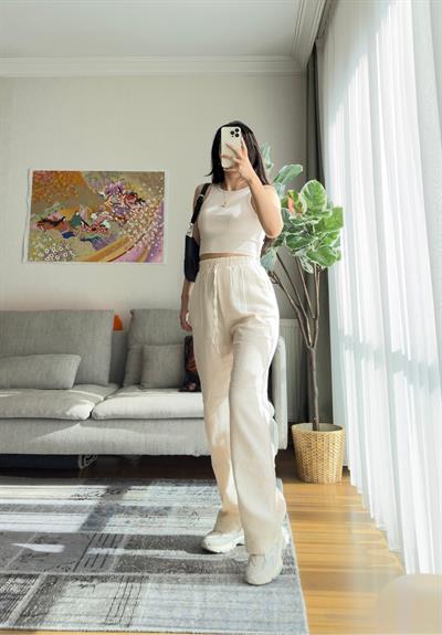 Hatsue Salaş Müslin Pantolon Bej