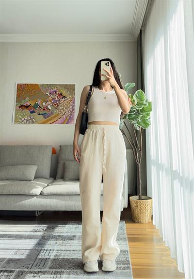 Hatsue Salaş Müslin Pantolon Bej