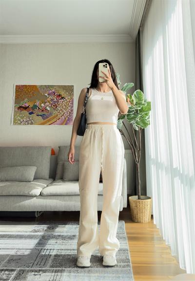 Hatsue Salaş Müslin Pantolon Bej