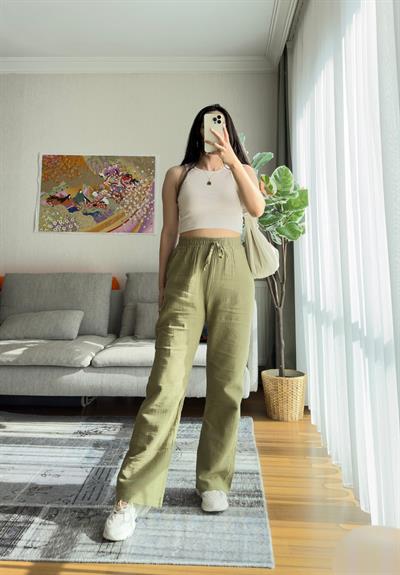 Hatsue Salaş Müslin Pantolon Haki