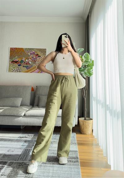 Hatsue Salaş Müslin Pantolon Haki