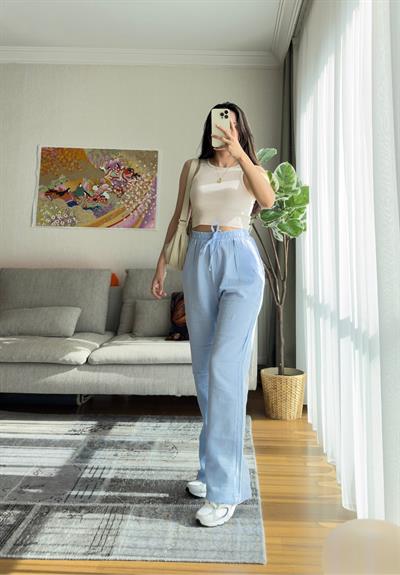 Hatsue Salaş Müslin Pantolon Mavi