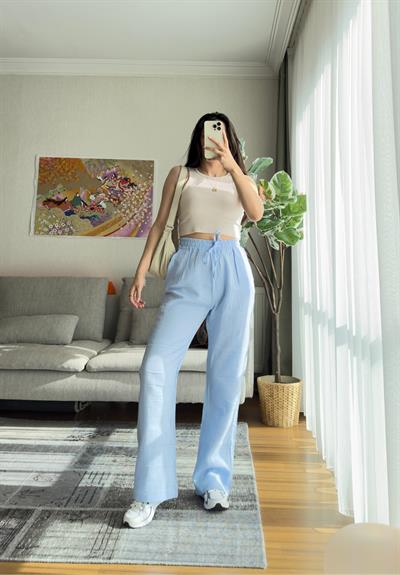 Hatsue Salaş Müslin Pantolon Mavi