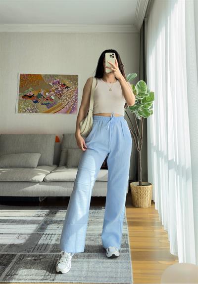 Hatsue Salaş Müslin Pantolon Mavi