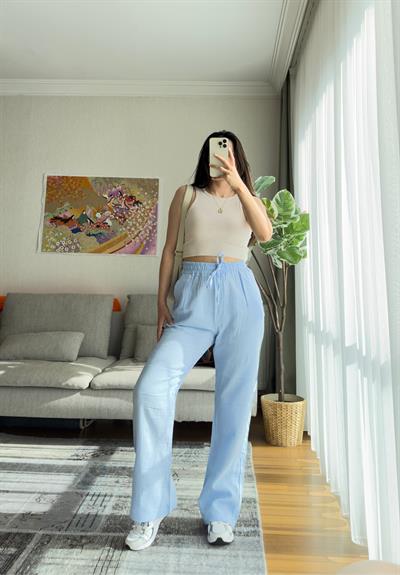 Hatsue Salaş Müslin Pantolon Mavi