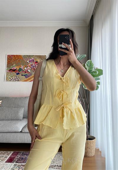 Hatsue Salaş Müslin Pantolon Sarı