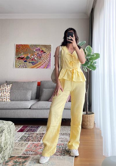 Hatsue Salaş Müslin Pantolon Sarı