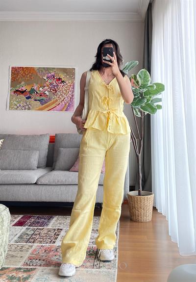 Hatsue Salaş Müslin Pantolon Sarı