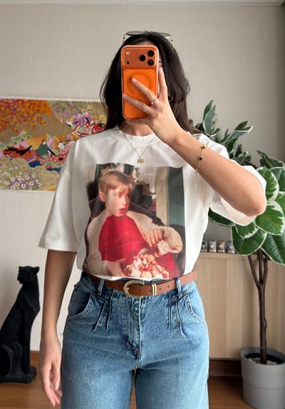 Home Alone Baskılı Vintage T-Shirt 
