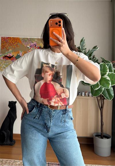 Home Alone Baskılı Vintage T-Shirt 