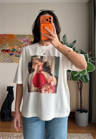 Home Alone Baskılı Vintage T-Shirt 