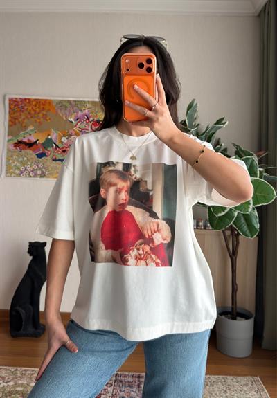 Home Alone Baskılı Vintage T-Shirt 