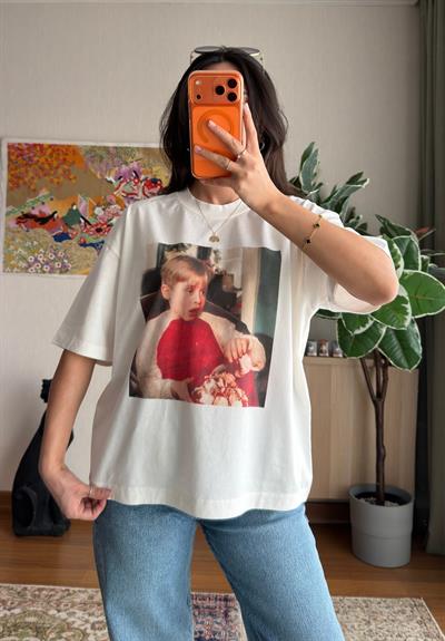 Home Alone Baskılı Vintage T-Shirt 