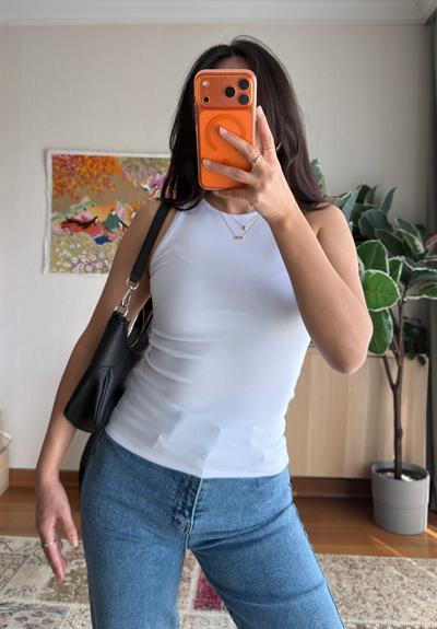 Jin Sıfır Kol Fit Body Beyaz