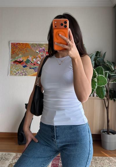 Jin Sıfır Kol Fit Body Beyaz