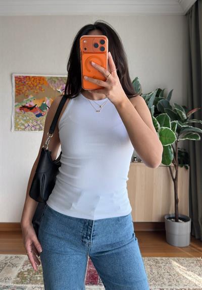 Jin Sıfır Kol Fit Body Beyaz