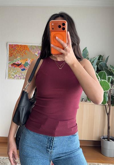 Jin Sıfır Kol Fit Body Bordo