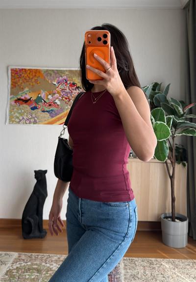 Jin Sıfır Kol Fit Body Bordo