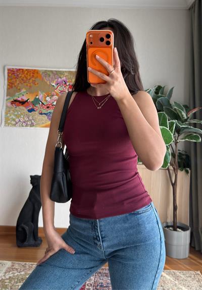 Jin Sıfır Kol Fit Body Bordo
